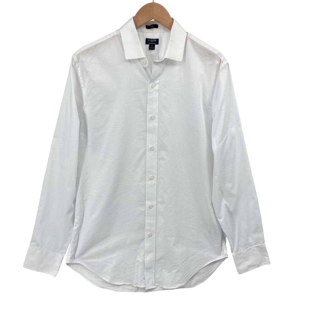 J Crew Performance Mens M Slim White Stretch Button Down Shirt Cotton Blend